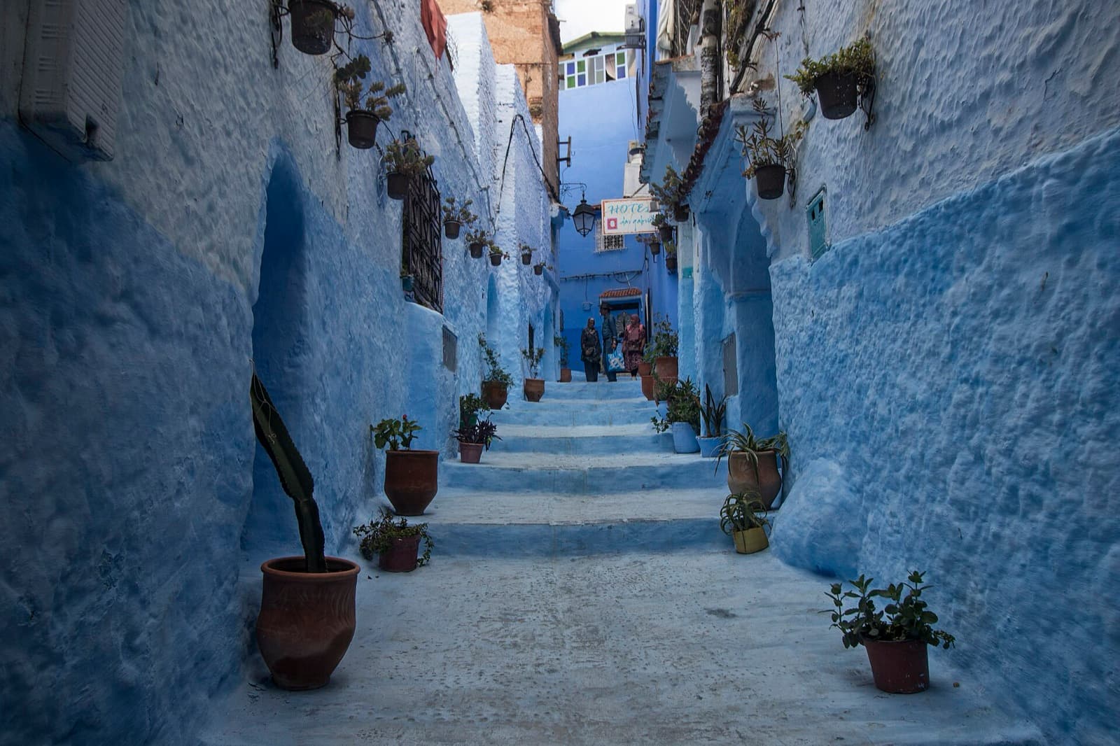 A blue-washed stepped street in Chefchaouen